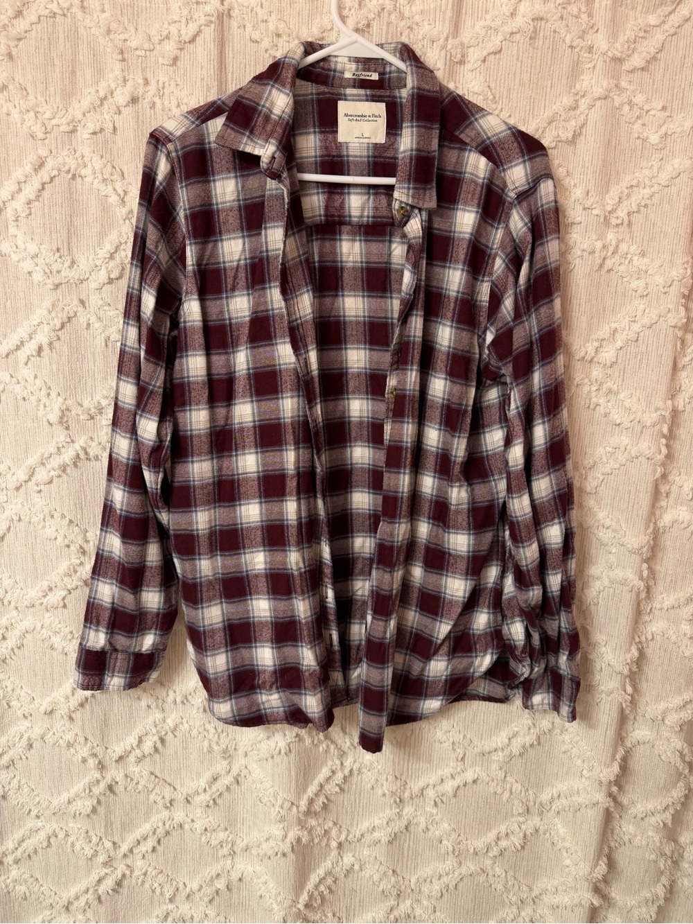 Abercrombie & Fitch Maroon, White & Navy Plaid Button-Down Shirt